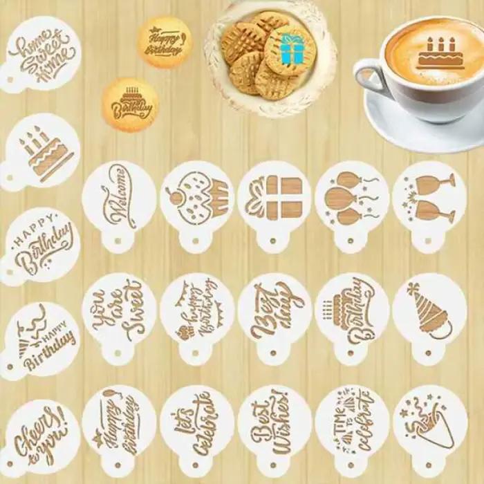 Ensemble de pochoirs d'art Latte professionnels, pour café, Cappuccino, gâteau, biscuits, décoration, moules de peinture en aérosol pour Desserts de vacances