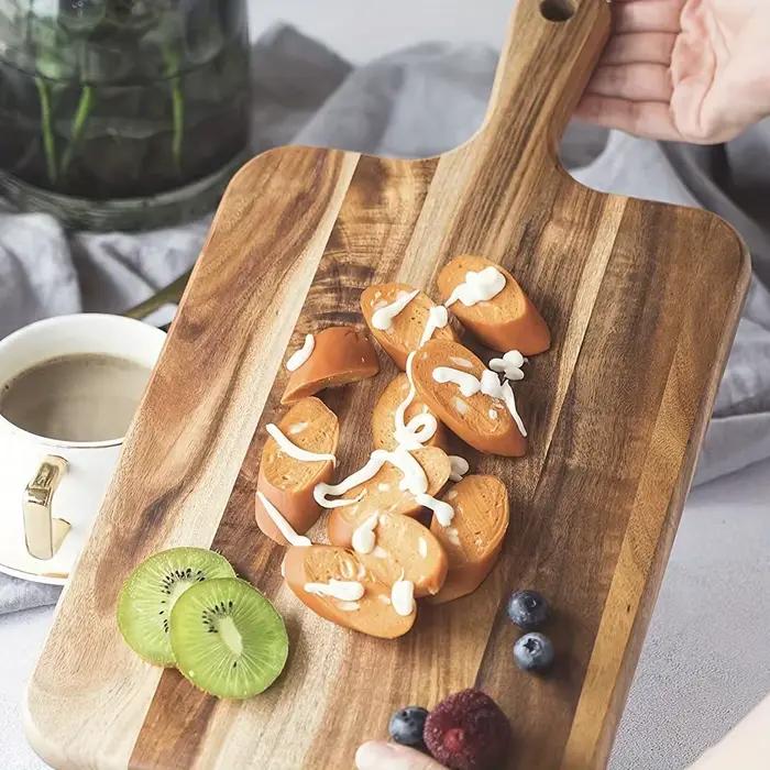 Planche à découper en bois d'acacia avec poignée double face ultra épaisse pour la cuisine et les services de qualité alimentaire pour la viande fromage et légumes occasions spéciales