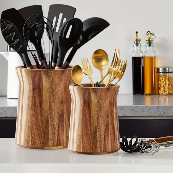 Porte-ustensile en bois 360 ° Cage à baguettes de cuisine rotative
