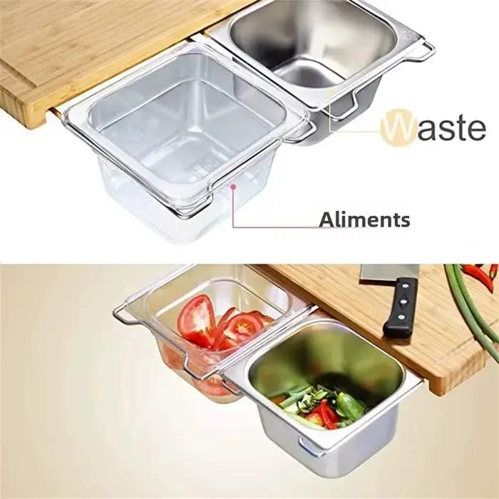 Ensemble de planches à découper en bambou extensibles, avec plateaux et boîte pour la cuisine, planche à découper pour jus, outils pour stocker des aliments hachés, 2025