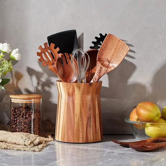 Porte-ustensile en bois 360 ° Cage à baguettes de cuisine rotative