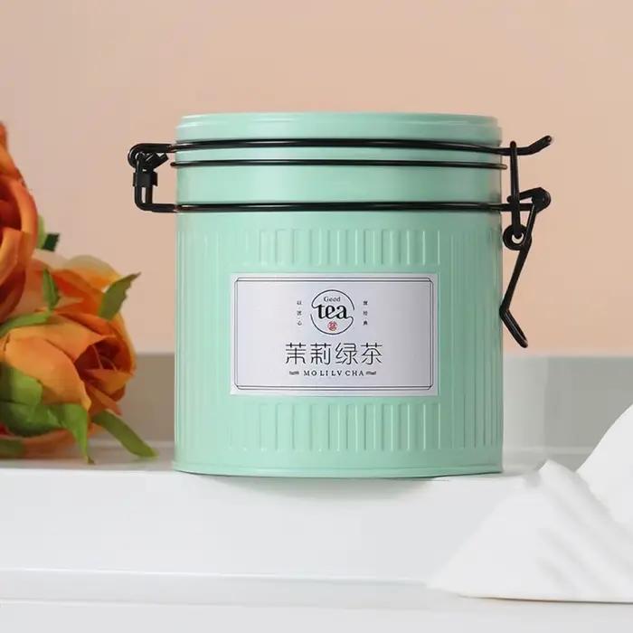 Boîte à thé pratique en fer blanc avec couvercle hermétique, pot de rangement pour thé, boîte à café, pot à bonbons rond, pour le voyage