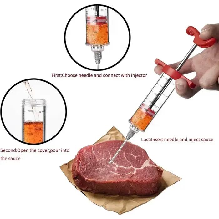 Seringue d'injecteur de viande, kit d'injecteur de dinde Portable pour barbecue fumé, facile à utiliser et à nettoyer, fournitures de cuisine