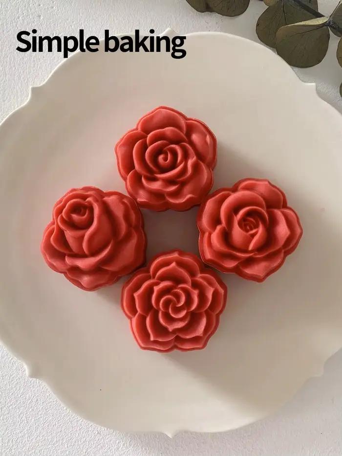 Ensemble de 4 moules à pâtisserie à motif de rose pour gâteaux de lune