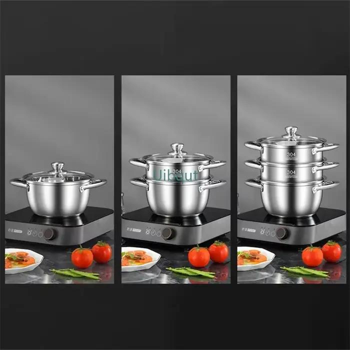 Pot à soupe en acier inoxydable 304, 20-24CM d'épaisseur, cuiseur à vapeur, nouilles Congee, petite marmite bouillante pour cuisinières à induction au gaz, marmite