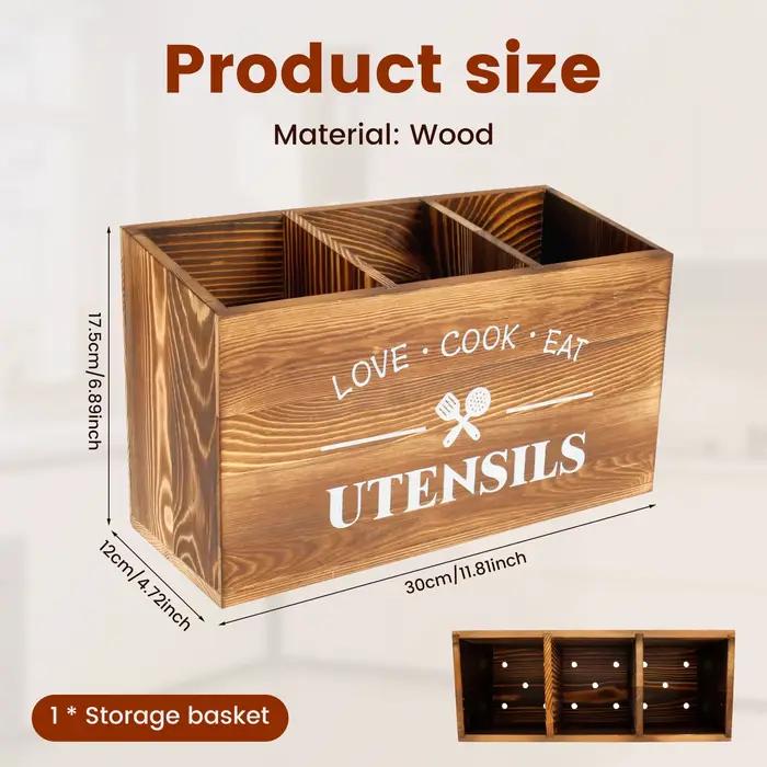 Porte-ustensiles de cuisine en bois, cuillère fourchette, support de rangement de vaisselle, conteneur grand organisateur d'ustensiles de cuisine, support d'argenterie