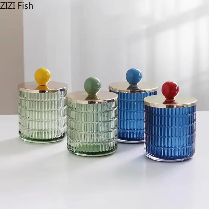 Bocaux de Rangement en Verre Coloré, Boîte à Thé, Pot à Bonbons, Boule en Céramique, Pot Décoratif avec Couvercle, Boucles d'Oreilles, Boîte à Bijoux