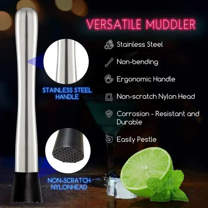 Muddler à cocktail et cuillère à mélanger en acier inoxydable