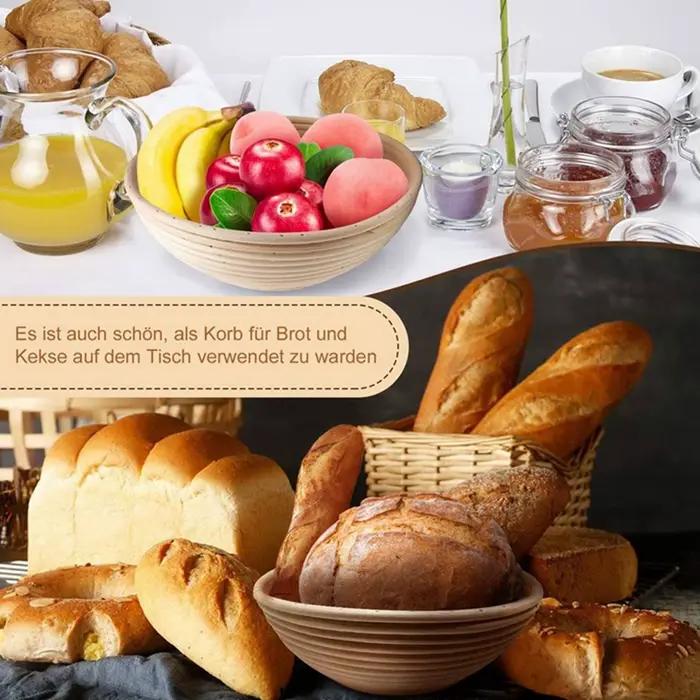 Ensemble rond, 4 paniers à levure pour pain et pâte à pain, panier d'épreuve Banneton avec Inserts en lin, ensemble de grattoir à pâte rond-AT64