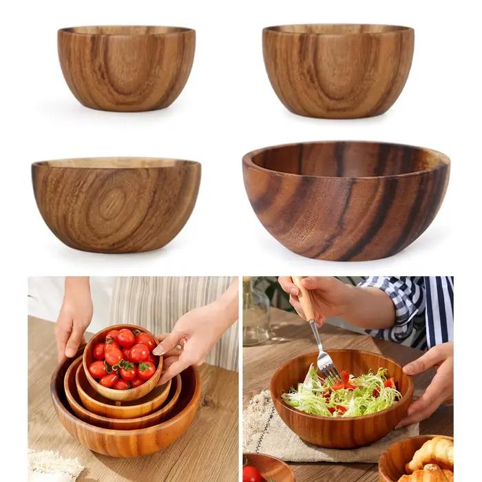 Bol à salade en bois, ustensiles de cuisine ménagers, bols de service de soupe de riz aux fruits