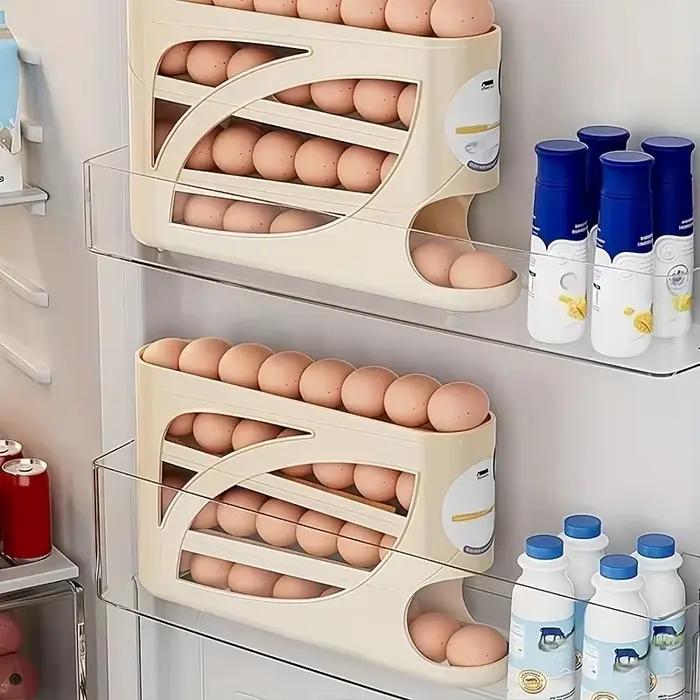Conteneur de rangement à œufs à 3 niveaux sur roulettes, capacité de 24 œufs, organiseur de rangement, boîte de rangement de grande capacité pour réfrigérateur et cuisine