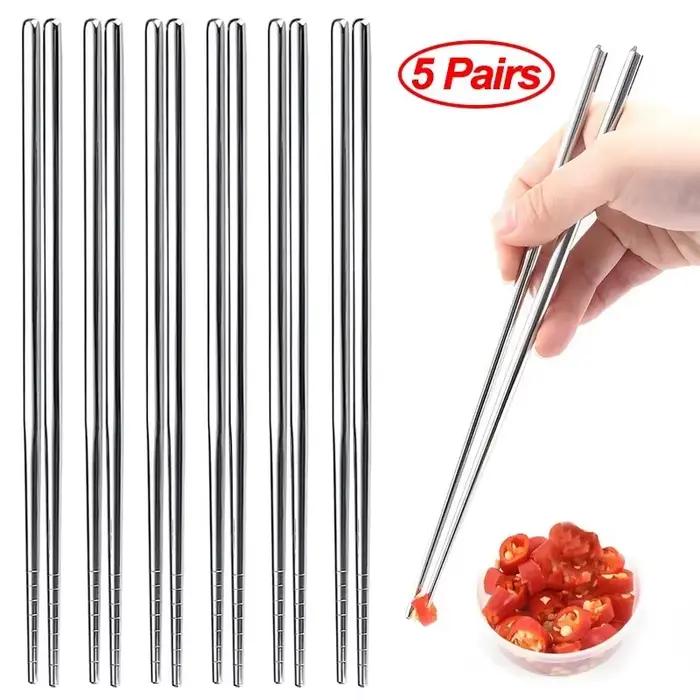 Baguettes chinoises antidérapantes en acier inoxydable