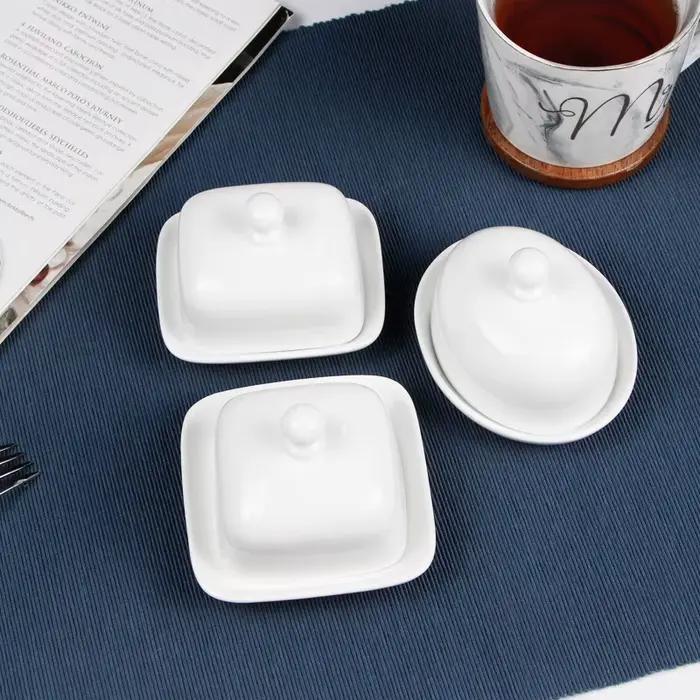Boîte de rangement en céramique pour beurre, plat à gâteau et fruits, boîte de conservation pour beurre et fromage avec couvercle, vaisselle pour restaurant, hôtel, cuisine