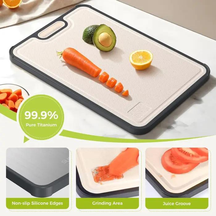 Planche à découper Double face en titane, pour la cuisine, qualité alimentaire, paille de blé en titane pur PP, facile à nettoyer