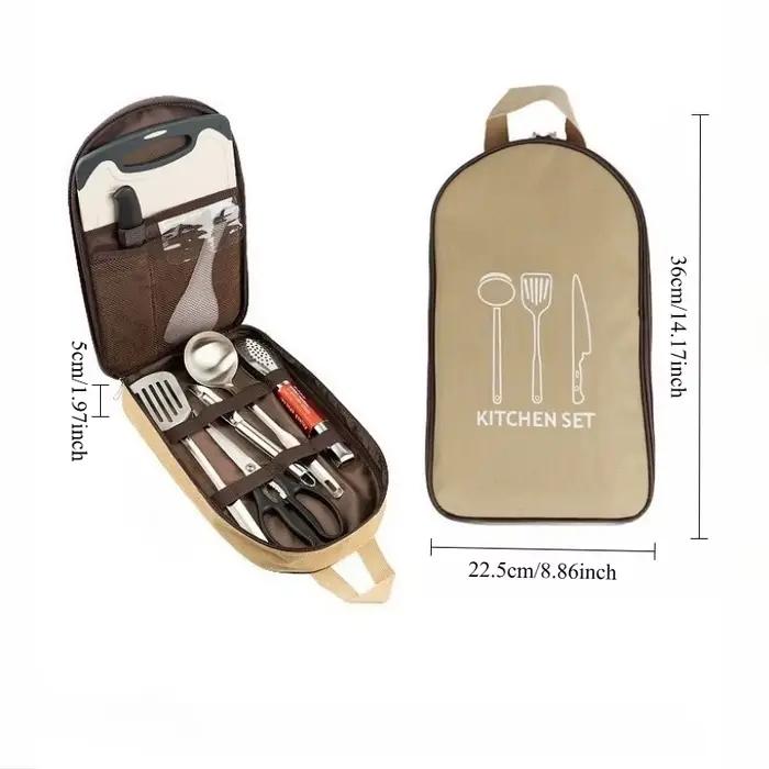 Ensemble de 8 pièces ustensiles de cuisine extérieure acier inoxydable vaisselle portable camping pique-nique barbecue