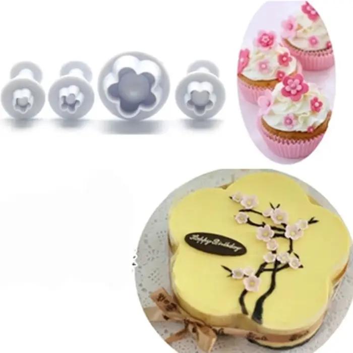 Ensemble de 4 pièces fleur de prunier plongeur fondant mold cutter outils de gâteau décoration noël