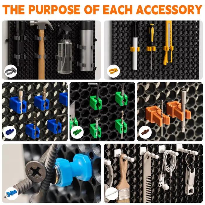 Kit d'organisation murale en plastique, 4 panneaux noirs 61 x 40 cm, 56 accessoires avec crochets, pinces et supports, rangement modulaire pour outils
