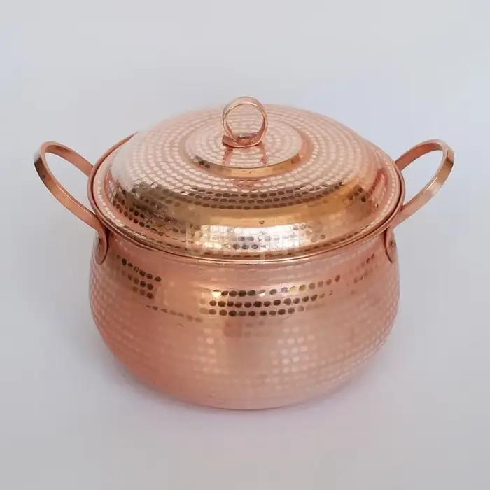 Casserole pure faite à la main en cuivre violet avec marmite à ragoût de cuisine épaisse avec couvercle