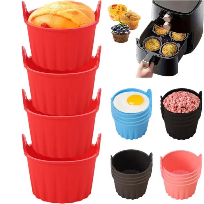 Moules de cuisson antiadhésifs pour friteuse à air et cuiseur vapeur, réutilisables et compatibles lave-vaisselle pour cupcakes, muffins et repas sains