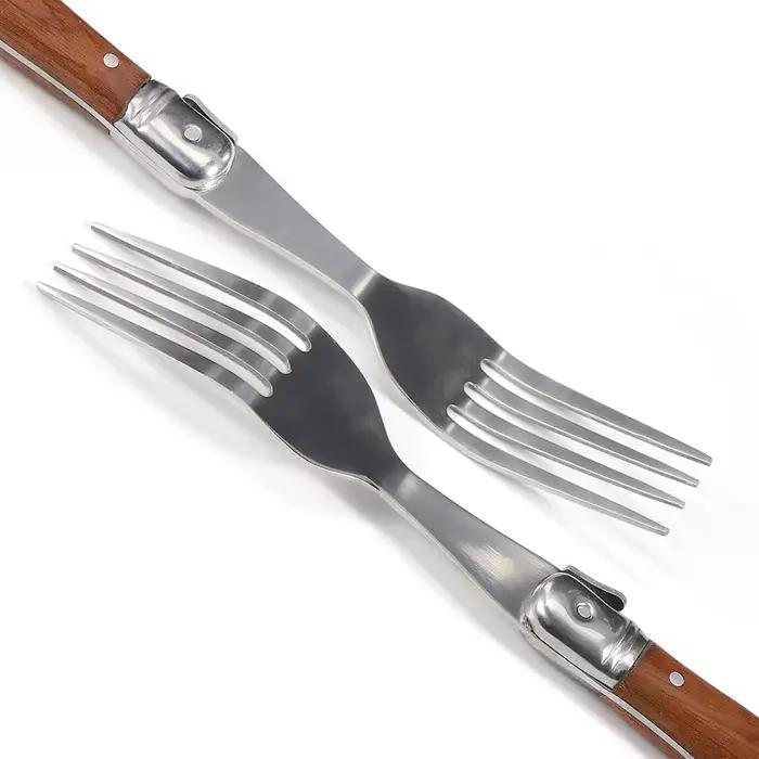Jaswehome Laguiole manche en bois 6 pièces fourchette à dîner Collection fourchettes à Dessert en acier inoxydable
