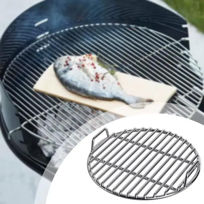 Grates de grillades rondes 40 cm Remplacement en acier inoxydable avec poignée BBQ Grills Mesh Straight-Bar Design Outdoor Camping Party