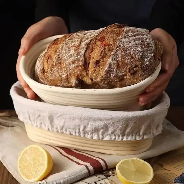 Panier de Fermentation de pain ovale européen, Structure en rotin naturel doublé de lin pour boulangers professionnels à domicile, outils de fabrication de pain