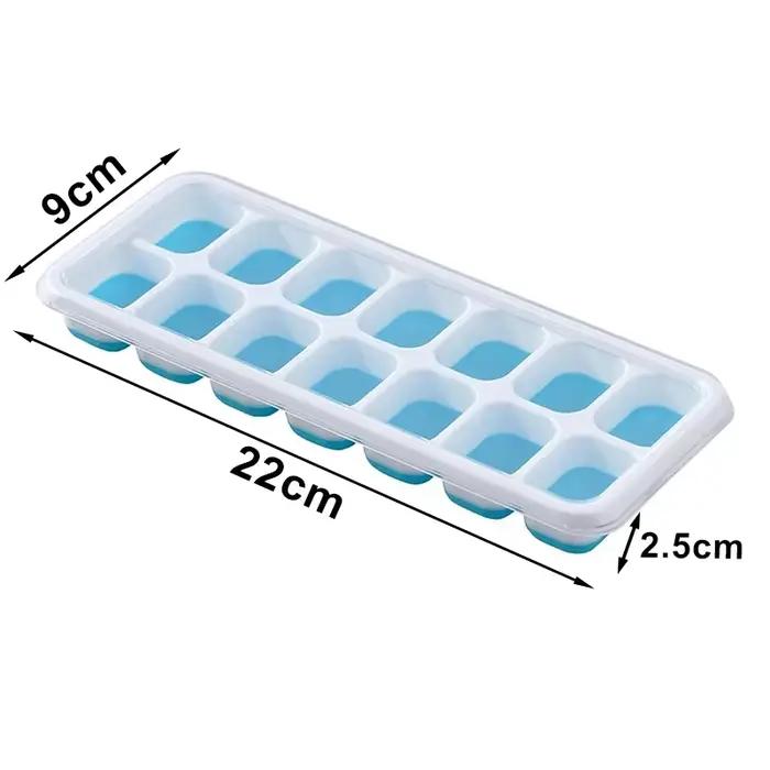 Moule à glaçons en silicone avec couvercle pour crème glacée 14 cavités carrées démoulage facile outil de congélation estival pour cuisine bar cocktails glacés DIY