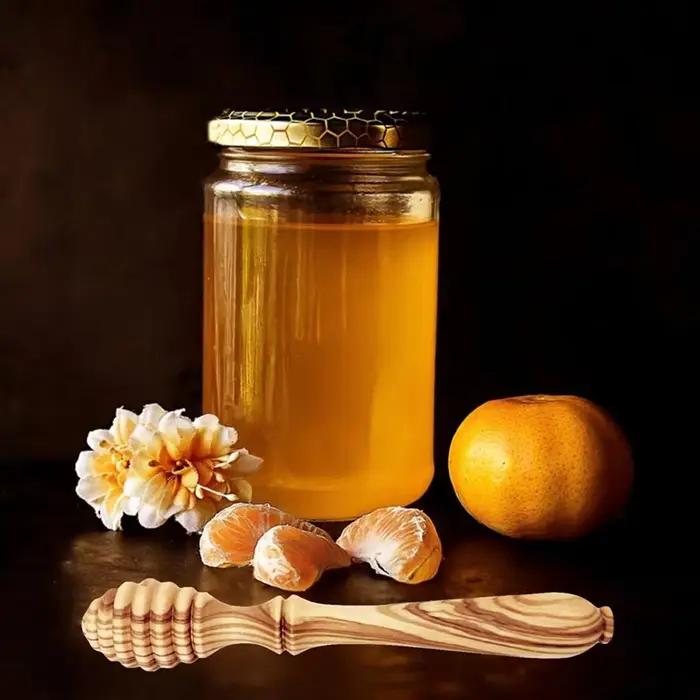 Y51A-distributeur de miel en bois d'olive 2 pièces-ensemble de trempette