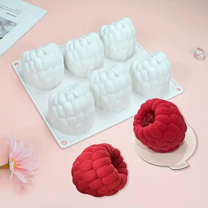 Moule en silicone à 6 cavités pour mousse de framboise, en forme de framboise à la française, pour desserts au chocolat et pâtisseries
