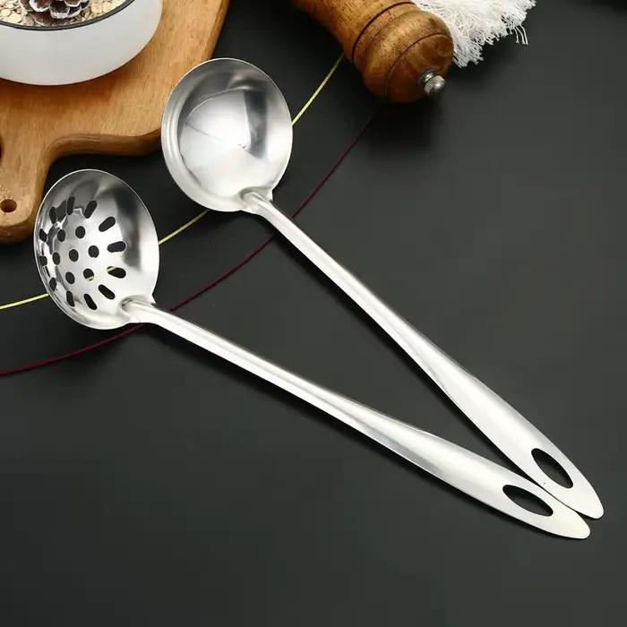 Ensemble de louche à soupe en acier inoxydable, grande cuillère de service à manche Extra épais et Long pour soupe et cuisson à marmite