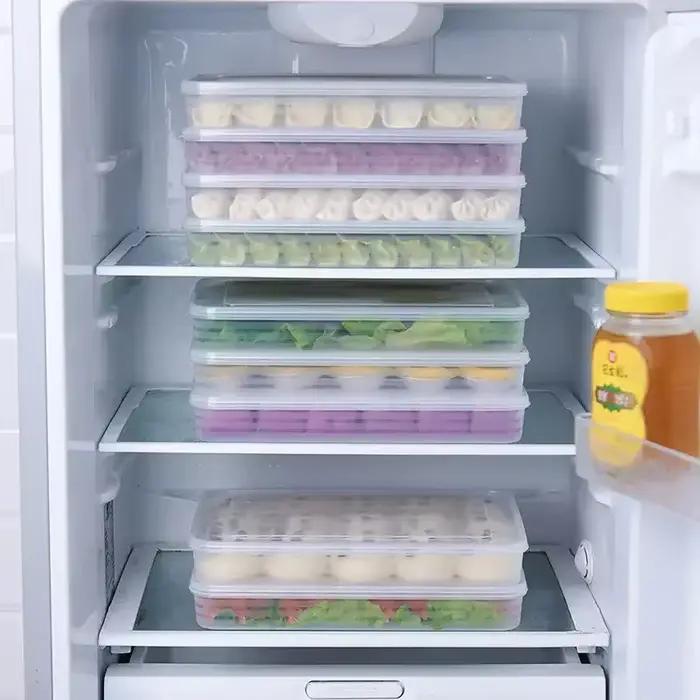 Boîte à raviolis à 2 étages, récipient alimentaire pour réfrigérateur, sans diviseur, transparente, avec couvercle, boîte de rangement en plastique pour la cuisine