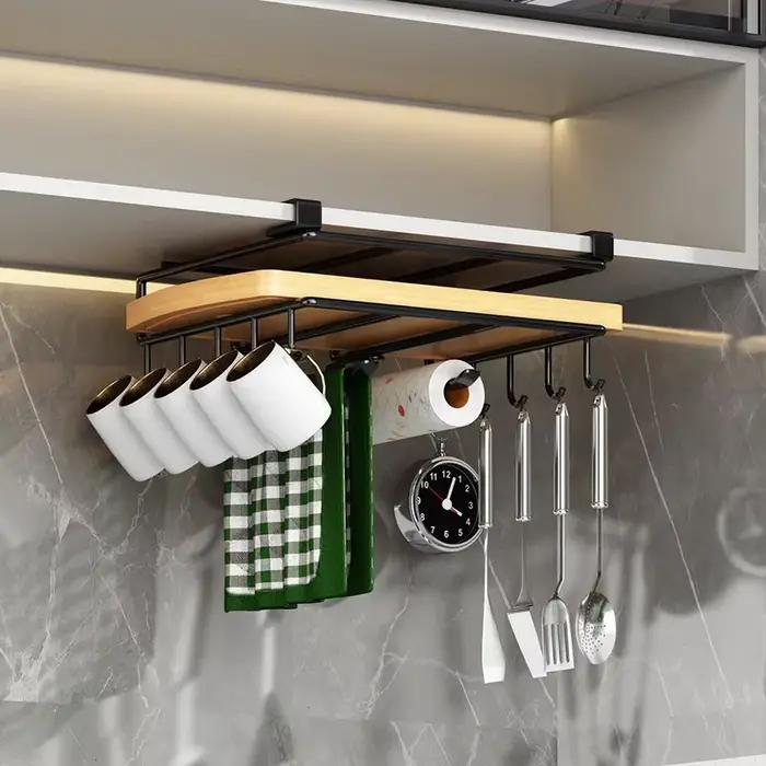 Étagère de rangement suspendue pour cuisine avec crochets