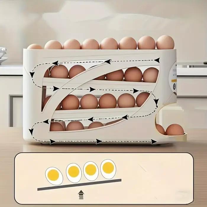 Porte-œufs pour réfrigérateur – Support coulissant à 4 niveaux pour 30 œufs | Organisateur de cuisine peu encombrant |