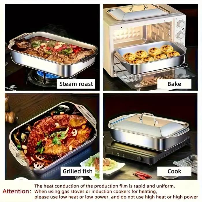 Plateau de barbecue avec couvercle, 1 pièce, grille de barbecue ronde, plateau pour griller le poisson avec couvercle, plaque de cuisson pour poisson épaissie, plaque de cuisson pour poisson en acier