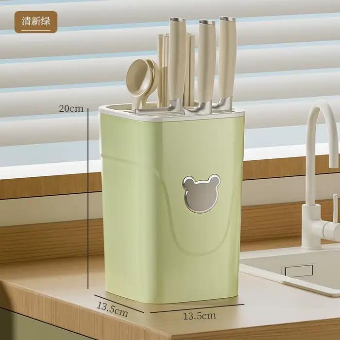 Porte-couteau multifonctionnel blanc pour rangement vertical et drainage facile pour cuisine moderne et organisation optimisée