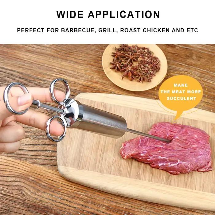 Kit d'injection de viande en acier inoxydable moderne pour ajout de saveurs et marinades en cuisine pour occasions spéciales et cadeaux gastronomiques