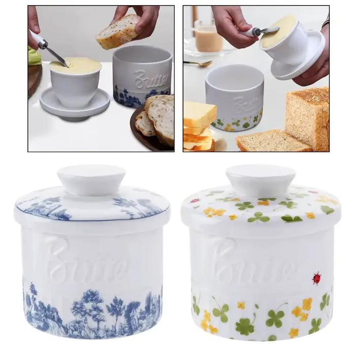 Pot à beurre en céramique élégant avec couvercle pour beurre frais et tartinable occasionnellement pour la maison et les hôtels cadeau d'anniversaire pour cuisiniers