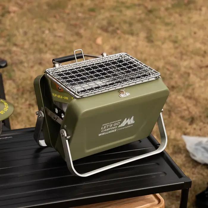 WELLHIKE Mini gril de table extérieur – Support portatif pliable pour grillades de poissons et de viande à feu ouvert, essentiel de camping