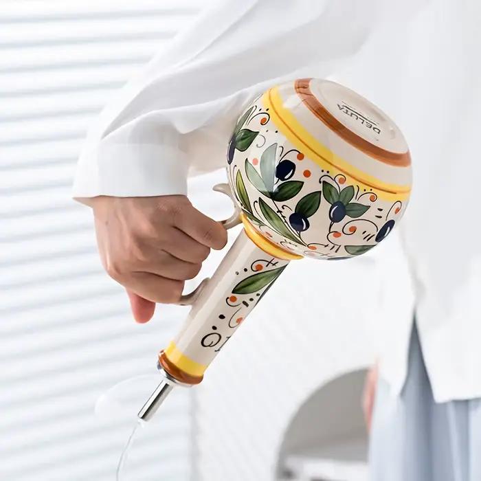 Distributeur d'huile d'olive sans BPA sous glaçure en céramique gaufrée