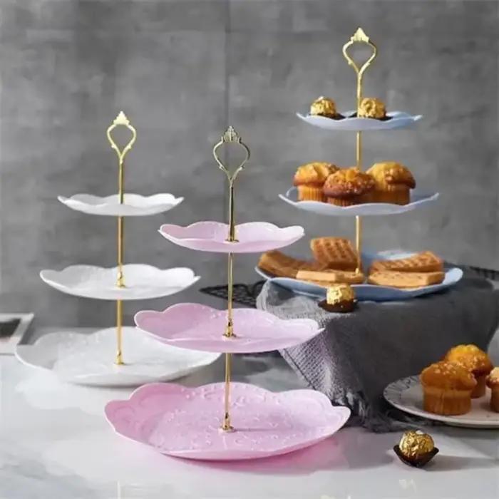 Présentoir à Gâteaux Amovible, Style Européen, Assiette à Dessert à 3 Couches, pour Gâteaux de Patisserie et de Fruits