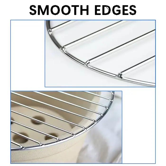Grates de grillades rondes 40 cm Remplacement en acier inoxydable avec poignée BBQ Grills Mesh Straight-Bar Design Outdoor Camping Party