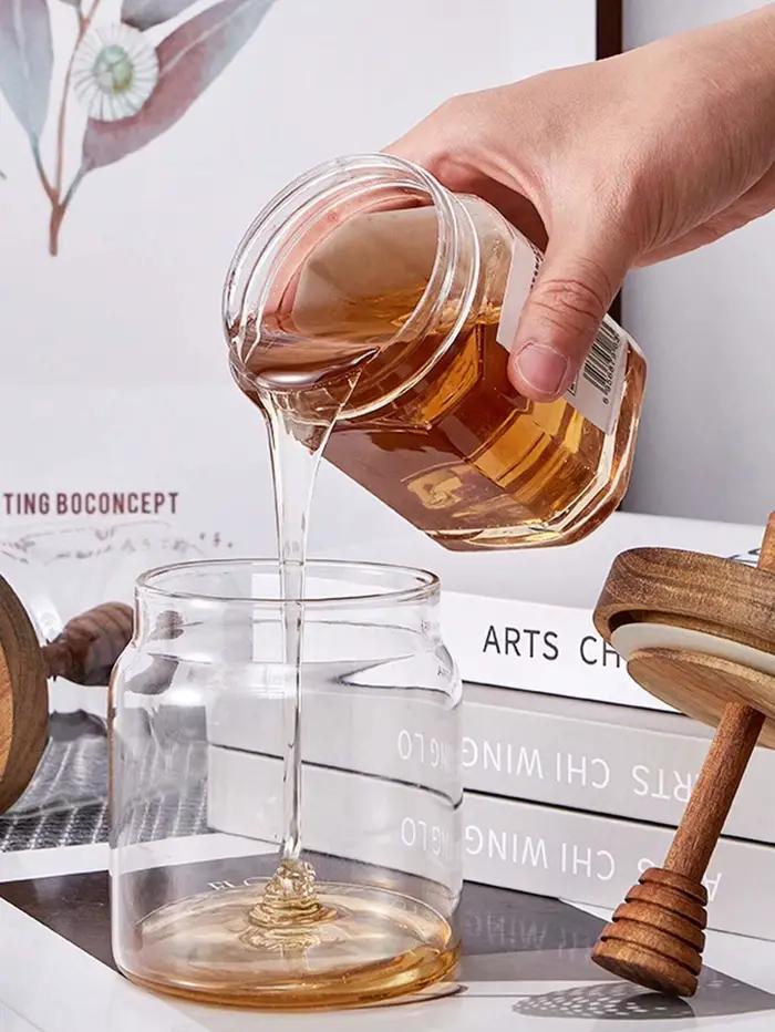 1/3 bouteilles de stockage en verre, pots à miel avec cuillère et couvercle, contenants à miel à large ouverture, distributeur de sirop pour le stockage du miel et du sirop