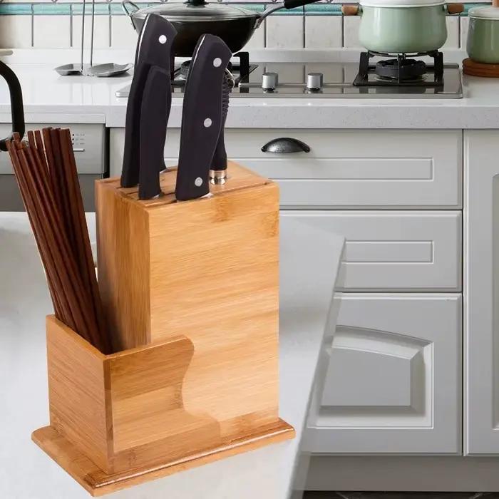 Bloc de rangement de couteaux en bambou sans couteaux
