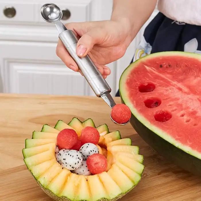 Cuillère à fruits à Double tête en acier inoxydable, Portable, multifonctionnelle, boule de Melon, bricolage, plateau de fruits, outil de boule TMZ