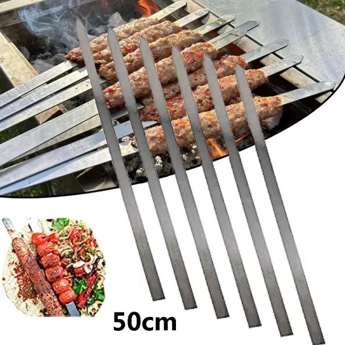 Brochettes de barbecue en acier inoxydable de 19 pouces, 4/5/6 pièces, pour Shish Kebab, brochettes plates pour Kebab, Style turc, Paneer Tikka turc