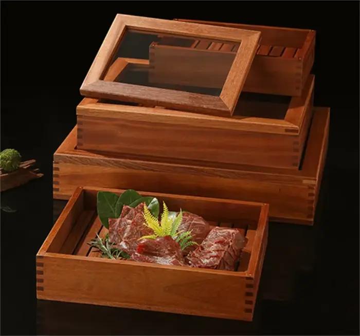 Cuisine japonaise en bois sashimi Sushi boîte avec couvercle poissons saumon boîtes