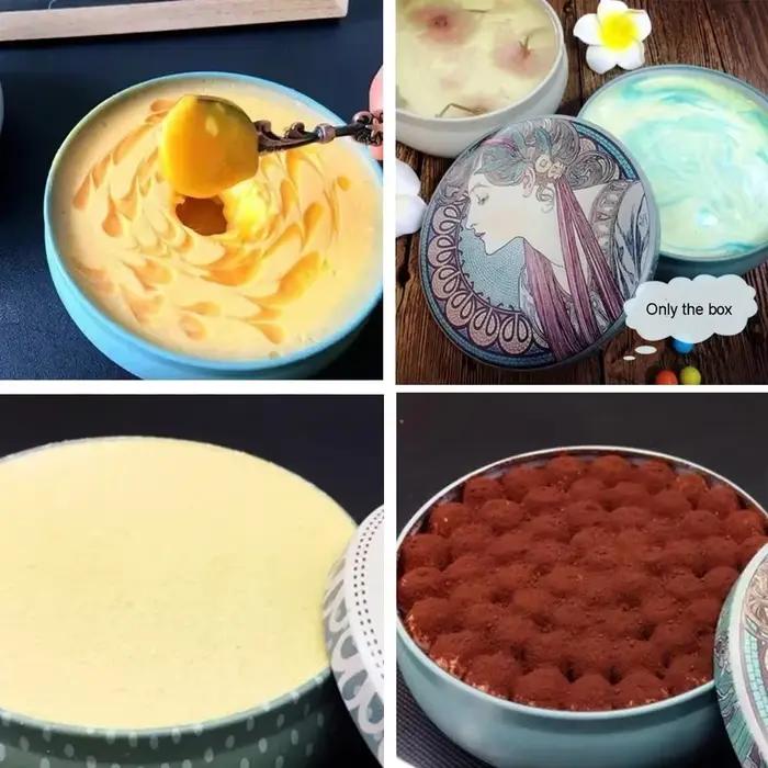 Boîte ronde en fer blanc pour gâteau Mousse, Macaron, Dessert, boîte de rangement pour thé, sucre, café, cuisine, dessin de fleurs, chocolat, bonbons, coffret cadeau