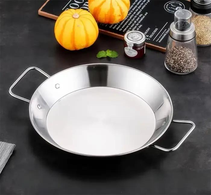 Pot Paella ergonomique à Double poignée en acier inoxydable, casserole à fond plat pour une cuisine efficace et une entretien facile