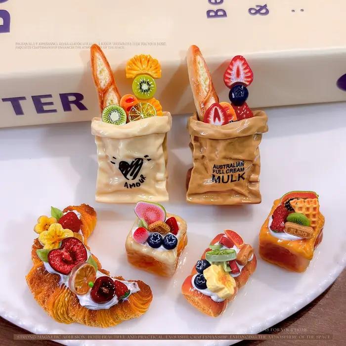 Aimants de réfrigérateur décoratifs 3D en forme de fruits et de pâtisseries