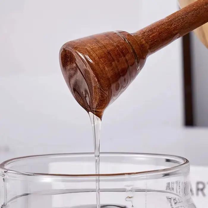 Pot à miel en verre borosilicate avec couvercle en bois massif et bâtonnet mélangeur pour confitures et aliments occasions spéciales